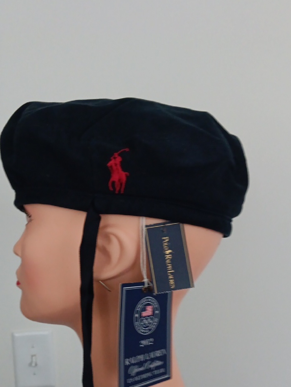 Polo Ralph Lauren NAVY Cotton Military-Style Beret with Red Logo - Picture 7 of 7